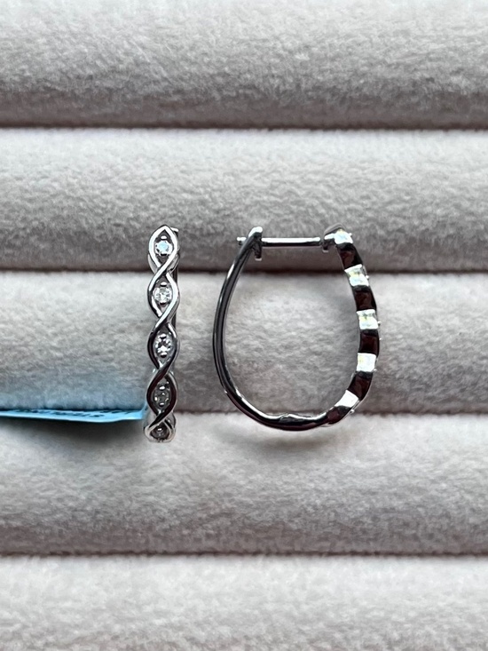 925 Sterling Silver Jewelry - E109 | Genuine Diamond Twisted Latch-Back Hoop Earrings